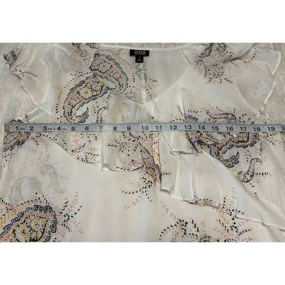 a.n.a A New Approach Ruffled White Paisley Blouse 100% Rayon Women's Size Medium - Picture 9 of 15